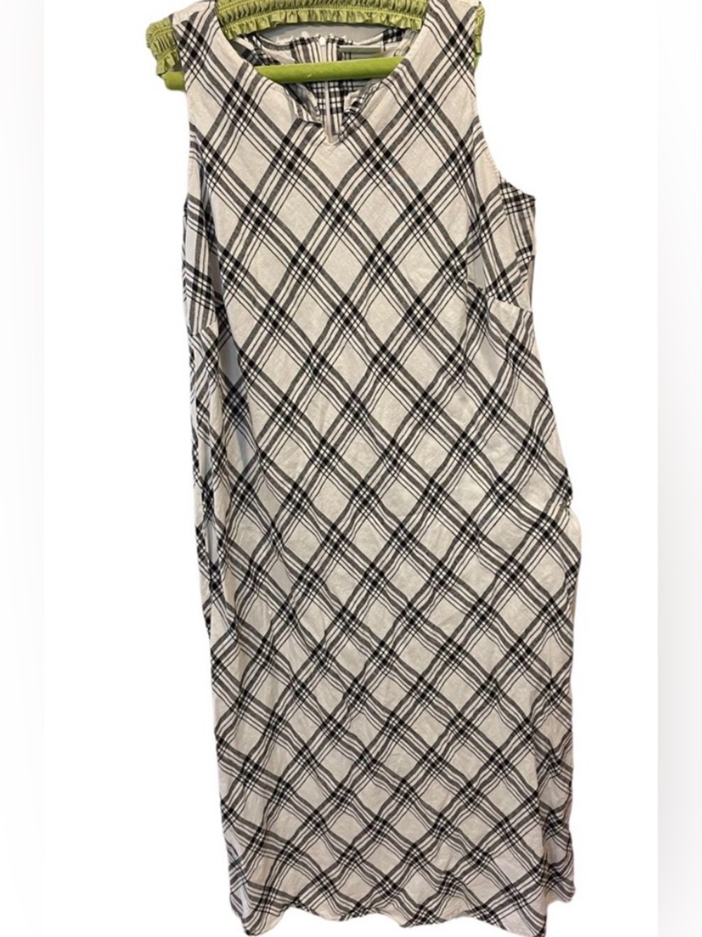Liz Claiborne Black White plaid 100% Linen Sleeveless Maxi sheath dress sz18w